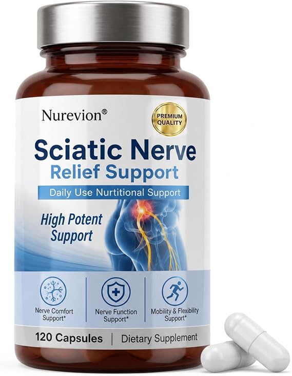 Sciatic Ner-ve Rel-ief, Soothe & Comfort Hand, Finger, Waist, Buttock, Leg, Foot, Nutritional Support Supplement Capsules for Sciatica, Rich in Vitamins, Natural Ingredients, 120 Capsules