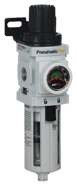 PneumaticPlus PPP2-N02BG Air Filter Regulator Combo 1/4" NPT, 5 Micron | Poly Bowl, Manual Drain, Embedded Gauge, 0-140 PSI, 250 PSI Max Supply Pressure, 46 SCFM