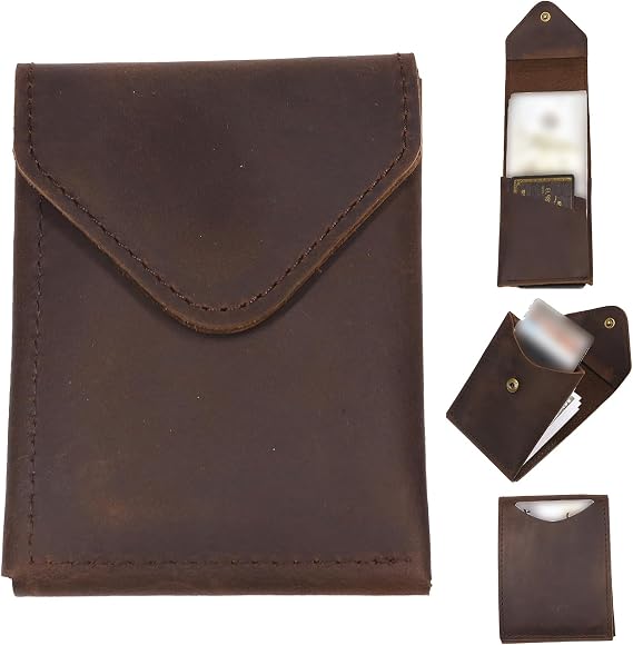 Leather Cash Wallet for Men - Slim Card Holder - Handmade Minimalist Front Pocket Wallet- Flap Wallet - Full Grain Leather (Dark Brown)
