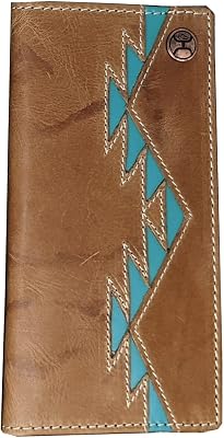 HOOEY Leather Mens Western Rodeo Wallet Aztec Inlay - Turquoise