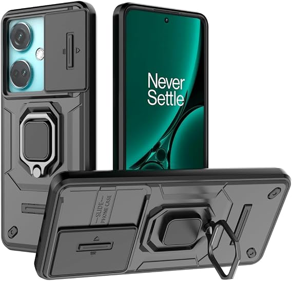 Compatible with OnePlus Nord CE3 5G Bracket Shell,with Slide Camera Lens Cover Compatible with OnePlus Nord CE 3 5G CPH2569 Case Black