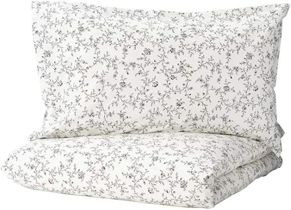 Ikea Kopparranka Duvet Cover and Pillowcase(s) White Dark Gray Full/Queen (Double/Queen) 204.496.59