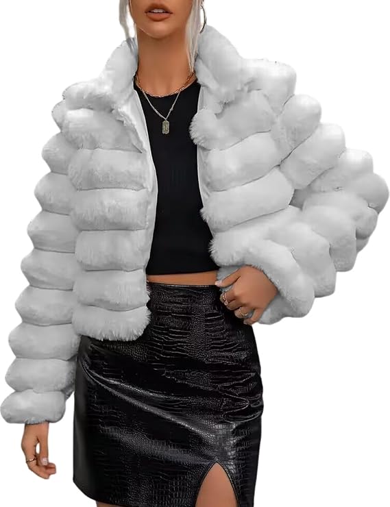 Yimoon Women's Fur Coat Fluffy Long Sleeve Lapel Cropped Faux Jackets Open Front Shaggy Coat Outerwear