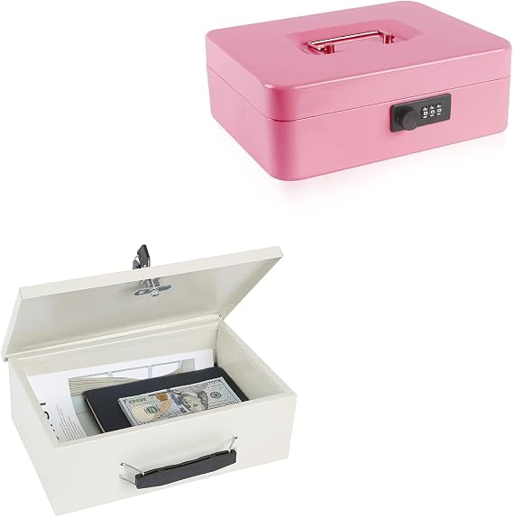 KYODOLED Fireproof Document Box with Key Lock,Safe Storage Box for Valuables,Fire Resistance Security Chest,Fireproof Box for Documents,Passport,Cash,Tablet 12.8'' x 8.4'' x 4.5'' Beige