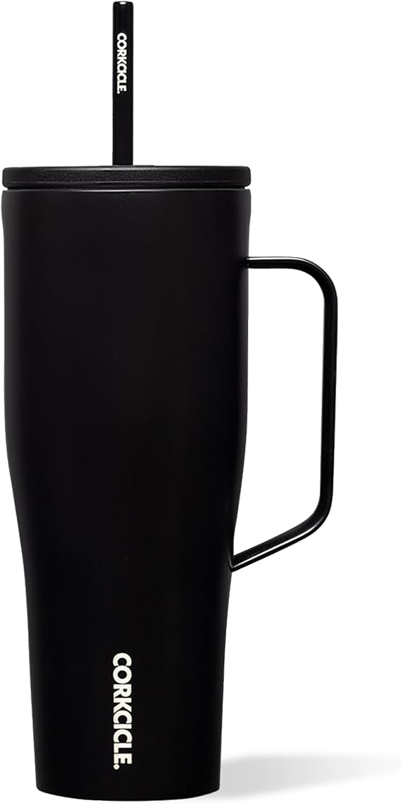 Corkcicle Cold Cup XL - Triple Insulated Stainless Steel Travel Cup with Ceramic-Coated Straw and Handle - Keeps Cold for 12 - Reusable, BPA-Free, Dishwasher Safe - Matte Black, 30oz/887ml