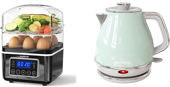Evoloop Electric Tea Kettle with 2 Tiers Electric Food Steamer