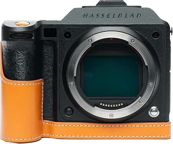 X2D II 100C Camera Case, BMAOLLONGB Handmade Genuine Real Leather Half Camera Case Bag Cover for Hasselblad X2D II 100C Camera Bottom Opening Version + Hand Strap Yellow