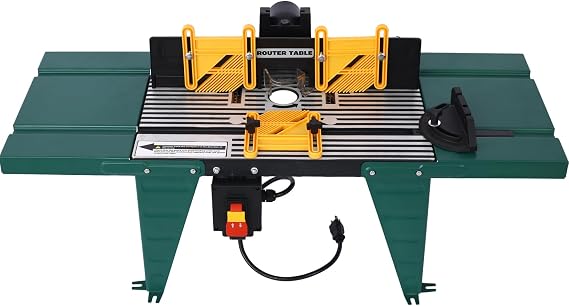 Electric Router Table, 34 in. x 13.5 in Universal Benchtop Router Tables Top with Steel Stand & Adjustable Fence, Wood Working Router Table Precise Routing Table Craftsman Tool for Woodworking (Green)