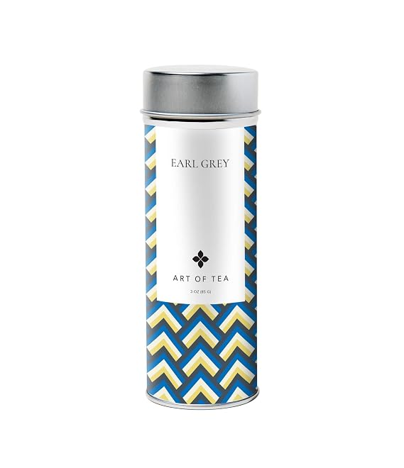 Art of Tea Organic Earl Grey Loose Leaf Tea Tin, Premium Black Tea with Real Bergamot Oil, Citrus & Floral Full-Body Flavor, Artisan Loose Leaf Black Tea, Reusable 3oz Tea Tin