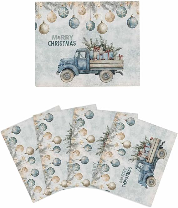 Christmas Dish Towels for Kitchen Drying Washing 4pcs,Snowflakes Pine Needles Blue Gold Ball Xmas Absorbent & Quick Dry Small Kitchen Hand Tea Towel,Reusable Dishcloths Cleaning Dishes Cloth,6"x5"