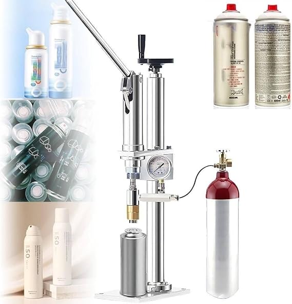 Filling Equipment for aerosol cans, Manual Filler, for Bottles with a 25.4 mm Neck Diameter, 60-330 mm Height, 300-600 Bottles per Hour