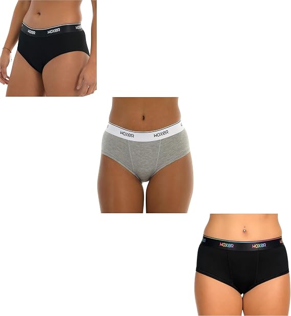 Woxer XX-Large (Black 2.0 + Pride Black + Heather Grey) Womens Boxer Briefs Underwear, Classic Brief Style Boyshorts Panties, Soft Anti-Chafing, No Roll Inseam