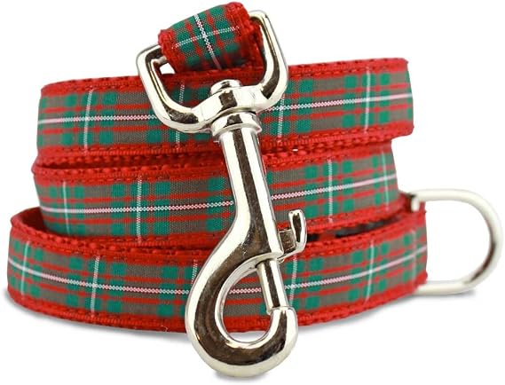 Holiday Plaid Dog Leash, 5 Ft Long, 1" Wide
