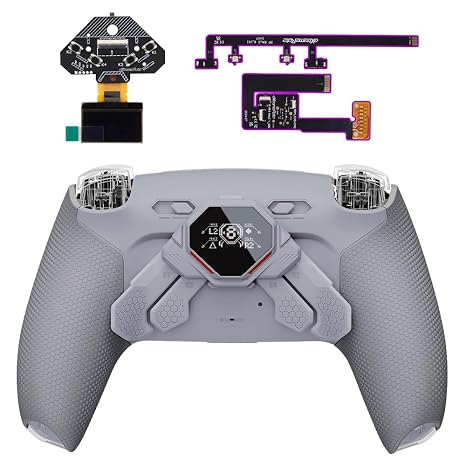 eXtremeRate SPARK Back Paddles Kit for PS5 Controller BDM-030 040 050 060,OLED Display + Clicky Trigger Stops + Rubberized Grips Remappable 4 Back Buttons Set for PS5 Controller - Gray & New Hope Gray