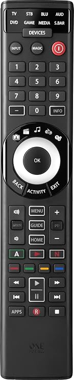 One for All URC7880 Universal Smart Remote Control up to 8 Devices with Free Setup App - Easy Learning Feature - Infrared Connectivity Technology and 3 Shortcut App Keys Black