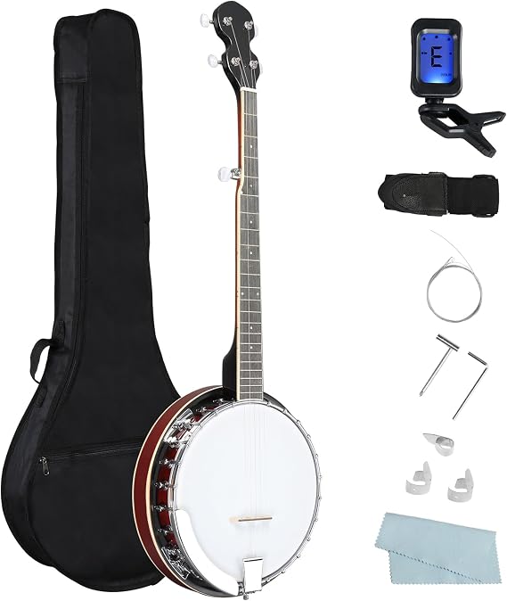 5 String Banjos, Full-Size Right Handed Banjo 5 Strings Set with Closed Solid Sapele Back & Premium Mahogany Neck for Adults Beginner