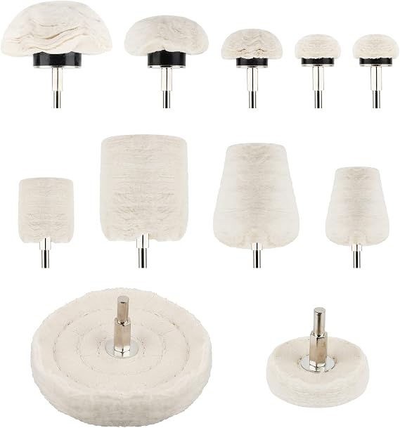 11pcs Buffing Wheel for Drill, Polishing Ball for Drill with 0.25" Hex Shafts, Cotton Polishing Kit for Rotary Tools, Sanding Headlight Rims Manifold Aluminum Chrome Stainless Steel