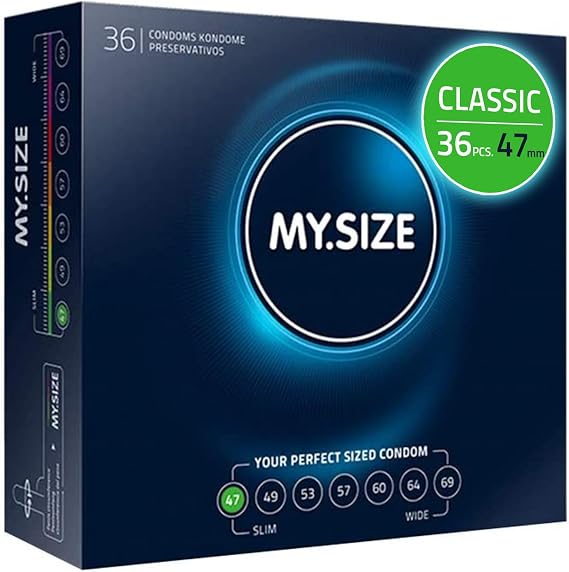 MY.SIZE Classic Condoms Size 1 I 47 mm Width I 36 Pieces Bulk Pack I Premium Condoms Extra Thin I True to Touch Gossamer I Thin 0.07 mm wall Thickness I Vegan I for Men