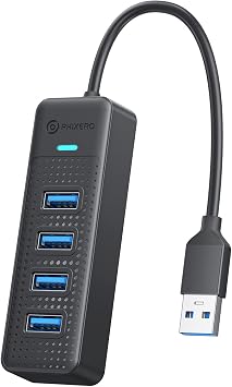 PHIXERO USB 3.2 Gen1 Compact Hub, USB A 4-Port Splitter for Laptop, Desktop PC and More(5Y )