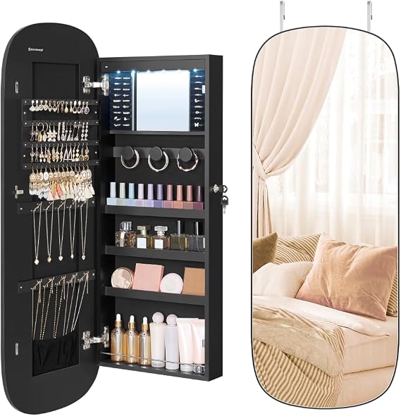 SONGMICS Jewelry Organizer, LED Jewelry Cabinet, Wall/Door Mounted