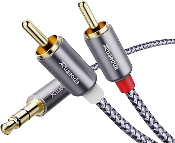 3.5mm to 2RCA Cable 6 Feet, Braided 2RCA to 3.5mm AUX to 2-Male 2RCA Audio Auxiliary Stereo Y Splitter Cable 18 to 2RCA Stereo Cable Audiophiles Headphone 2RCA Cable [Double-Shielded]