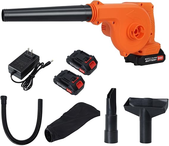 Leaf Blower Cordless, Electric Leaf Blower Cordless with 2 Battery and Charger, 21V Handheld Electric Leaf Blower,150CFM 130MPH Lightweight Leaf Blower for Lawn Care, Patio, Yard Red