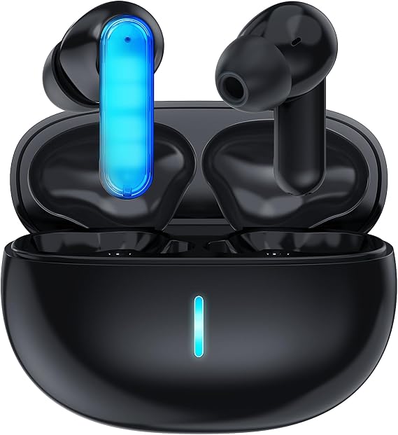 HAPPYAUDIO J2 Bluetooth 5.4 Wireless Smart Touch Equipped with 6 ENC Microphone Noise Cancellation HiFi Stereo Sound Suitable for Mobile Phones Watches Laptops Tablets and Other Devices (Black)