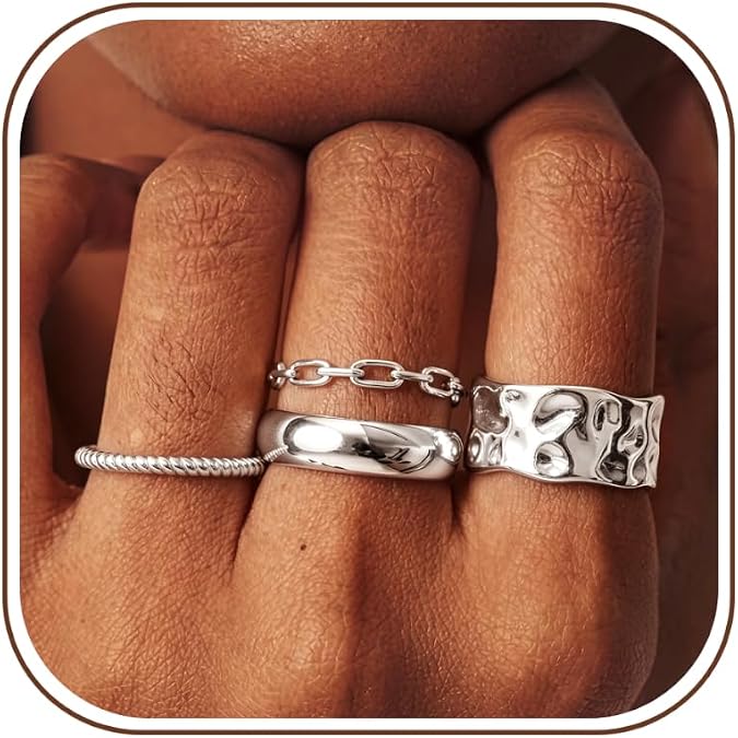 FIASASO 14K Gold Plated Chunky Rings for Women Non Tarnish Stackable Ring