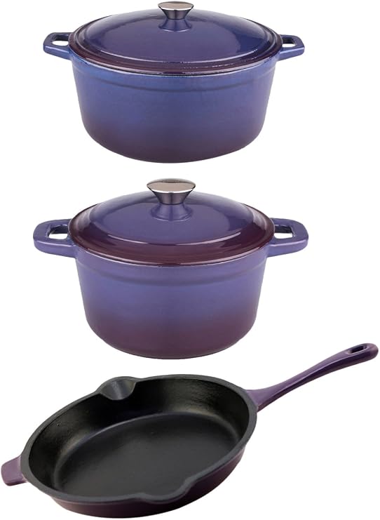 Berghoff 5Pc Neo Enameled Cast Iron Cookware Set, Purple Pots & Pans