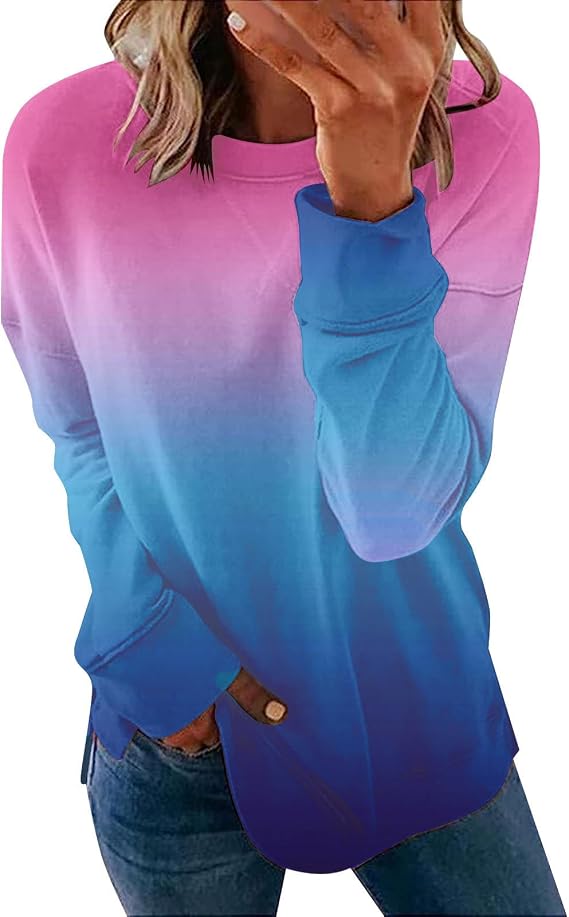 Ceboyel Women Tie Dye Long Sleeve Shirt Trendy Crewneck Sweatshirt Pullover Loose Fit Casual Tops Fall Fashion Clothes 2023