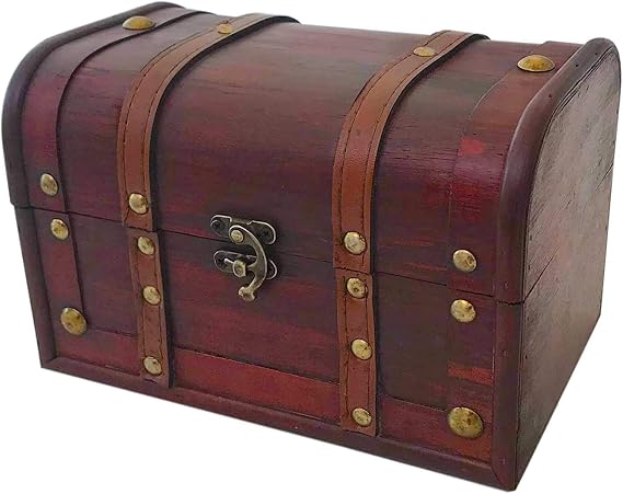 Wood and Leather Treasure Decorative Storage Chest With Lock and Lids - Handcrafted Small Stash Box for Home Decor