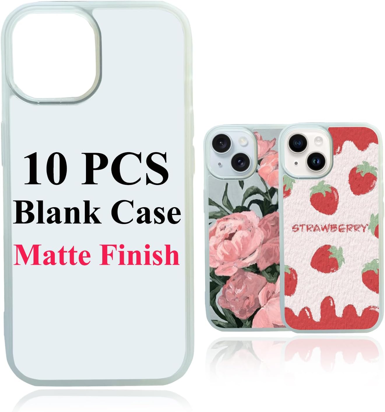 JUSTRY 10 Sets Sublimation Blanks Phone Case Bulk Covers Compatible with Apple iPhone 15, 6.1-Inch,Easy to Sublimate DIY Customized 2 in 1 2D Anti-Slip Case Soft Rubber Cover  Inserts Matte Clear