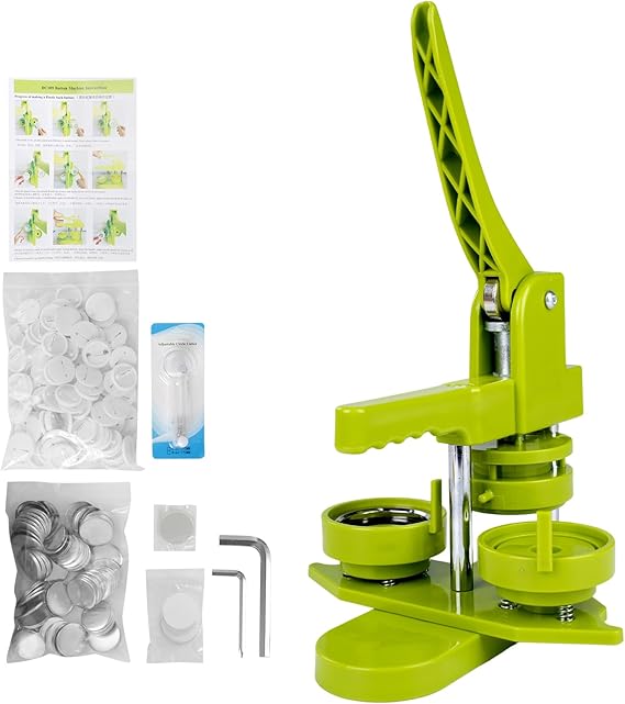 Button Machine 32 mm Button Maker Machine with 100 Button Pieces, Picture & Circle Cutter, Push Pull Press Badge for DIY Gifts, Pin Maker, Button Making