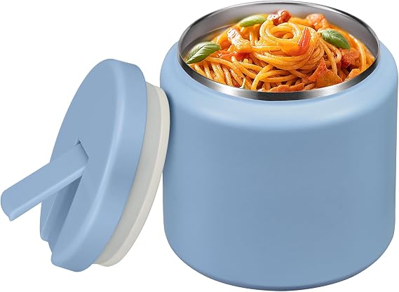 26oz Soup Thermo for Hot Food Kids with Buckle Lid Insulated Vacuum Food Jar Wide Mouth Leakproof Stainless Steel Lunch Container (Blue)