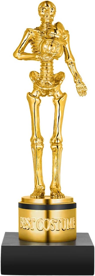 Toyvian Halloween Best Costume Skeleton Trophy Awards: 8.5" Resin Golden Bones Game Awards, Costume Contest Event Trophy for Kids Adults Halloween, Skull Party Favor, School Classroom Rewards Treats