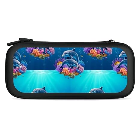 PPIKTC Carrying Case Compatible with Nintendo Switch, Travel Storage Holder Bag with 15 Game Cartridges, Dolphin Under Sea World