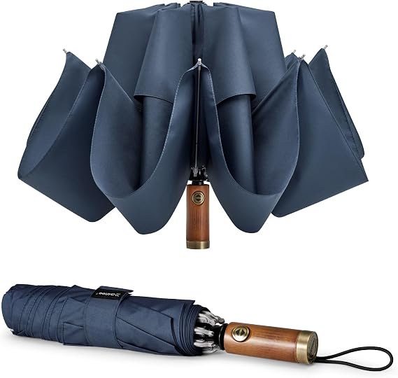 G4Free 54 Inch Inverted Windproof Umbrella with Wooden Handle, Large Double Canopy Auto Open & Close Golf Umbrella, Portable & Durable Rain Umbrella for 2 people, Fits Car & Backpack