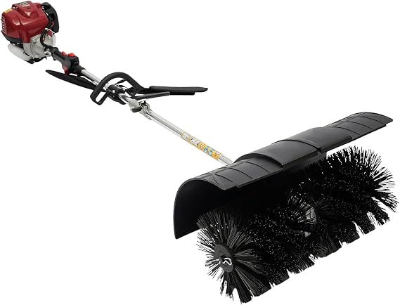 Gas Handheld Sweeper, 4-Stroke 31CC Outdoor Handheld Gasoline Power Broom, Side-Hanging Snow Sweeping Broom, Driveway Turf Artificial Grass Power Brush Lawn Sweeper Cleaner Tools for Street Farms