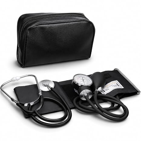 NOVAMEDIC Adult Size Self Taking Black Aneroid Sphygmomanometer, Stethoscope Kit - Professional Blood Pressure Machine with Manual Inflation Cuff w/D-Ring, 8.7-16.5", BP Monitor Kit w/Carrying Case