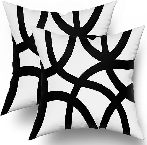 Black and White Pillow Covers 18x18 Set of 2 Boho Design Abstract Modern Art Line Minimalist Style Geometric Decorative Throw Pillows Bohemian Pillowcase Cotton Square Cushion Cover for Couch Sofa Bed