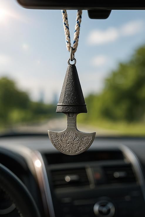 Kirpan Khanda Car Hanging Sarbloh Pendant | Sikh Shastar Accessory for Rear View Mirror | Engraved Kataar Gift | Punjabi Khanda Blade Decor for Car | Sikh Accessory for Men (Khanjar Black)