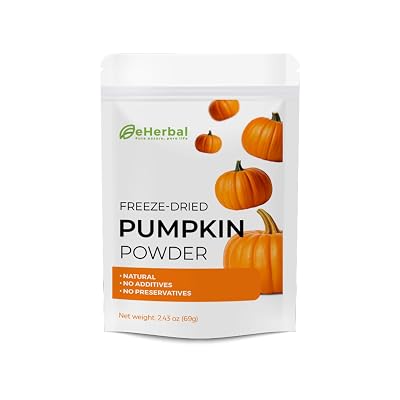 eHerbal Pure Freeze-Dried Pumpkin Powder, 2.43 oz 100% Natural Pumpkin, No Additives or Preservatives, Non-GMO, Gluten-Free, for Baking, Cooking, Smoothies Versatile for Vegans and Vegetarians