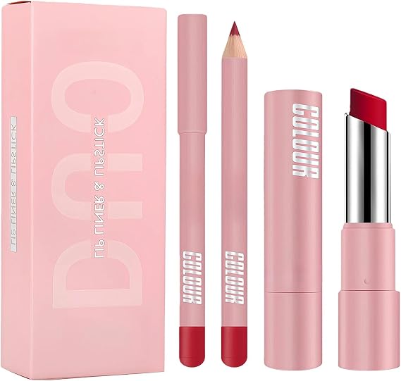 Premium Red Lipstick Lip Liner and Lipstick Set - 2-in-1 Matte Lip Kit for Women with Long Lasting Waterproof and Smudge-Proof Formula, Perfect for Date Night & Parties