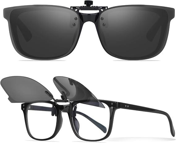 Polarised Clip On Sunglasses Over Prescription Glasses with UV400 Protection for Men Women Driving Flip Up Sun Glasses