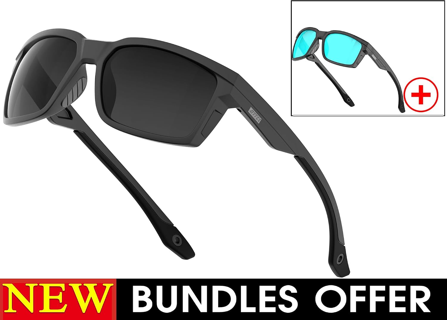 ATTCL Bundle Men's Polarized Sport Sunglasses with UV400 Protection for Driving, Fishing, and Outdoor Activities:2238-touhui-blue2238-Black-Gray