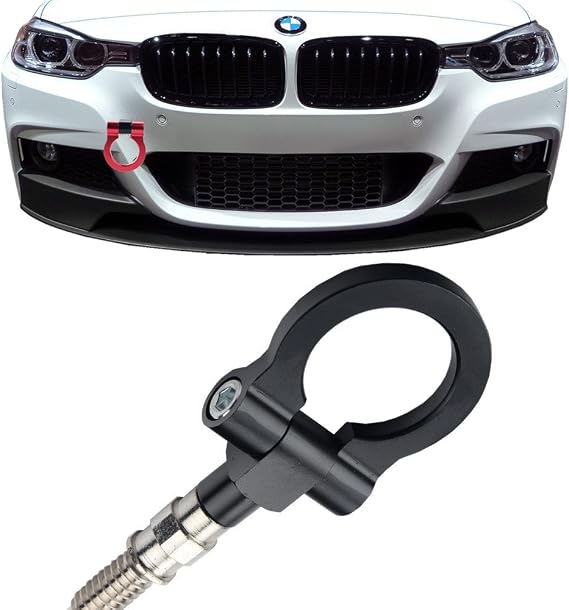 JGR Track Racing Style Tow Hook Towing Eye CNC Aluminum Screw On Car Accessories Front Rear Bumper Compatible with BMW 3 Series 318 320 323 325 328 330 335 316 340 F30 F31 F34 GT 2012+ Black