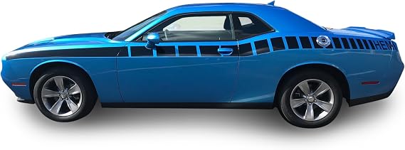 Graphics for Dodge Challenger 2011-2023 Side Full Hemi Cuda Stripes, Set Both Sides of Your Car, Premium Vinyl Decals Kit, Custom Car Stickers, Made in USA, Precision-Cut.