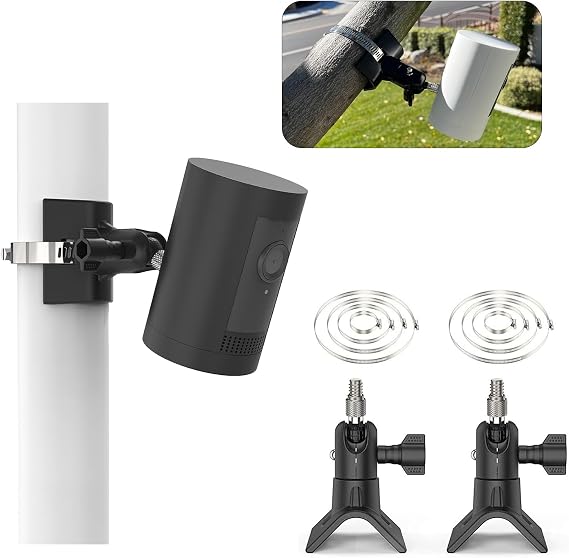 No-Drill Outdoor Security Camera Pole Mount, Universal Pole Mounting Compatible with Ring, Eufy, Wyze, Arlo, Google Nest, Cameras, and More - Black-2 Pack