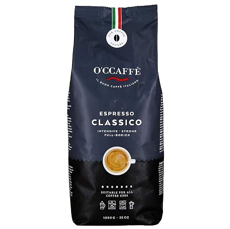 O'CCAFFÈ Espresso Classico 1 kg Whole Coffee Beans Strong Intense Coffee with Fine Hazelnut Note Barista Quality from Italian Family Business