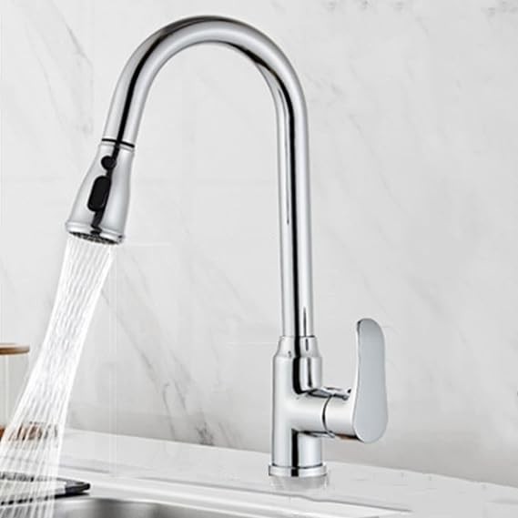 Kitchen Faucet with Pull Down Sprayer,3-Function Kitchen Sink Faucet with Pull Down Sprayer,Single Handle One Hole Kitchen Faucet,Mixed Hot and Cold Water Faucet-Chrome a
